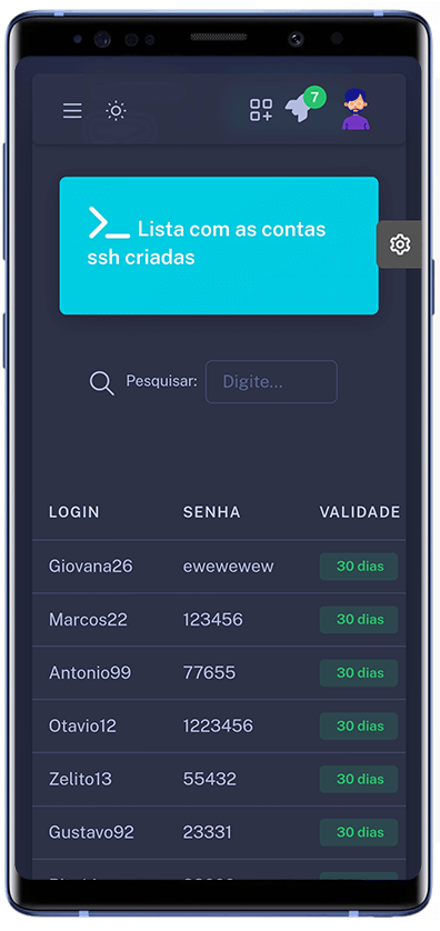 Painel vpn contas